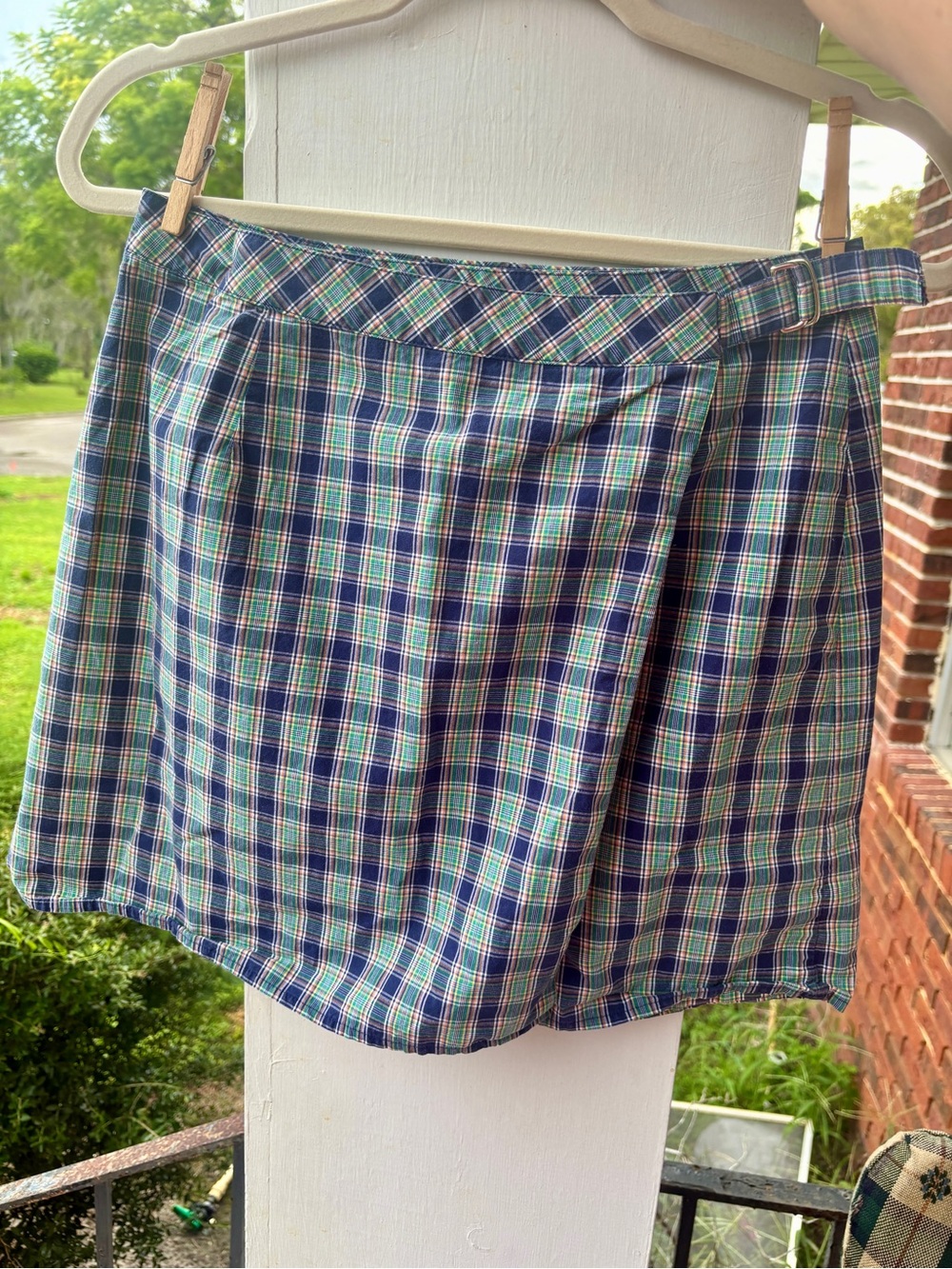 vintage gap plaid wrap mini skirt size 8 navy green preppy y2k 90s academia
